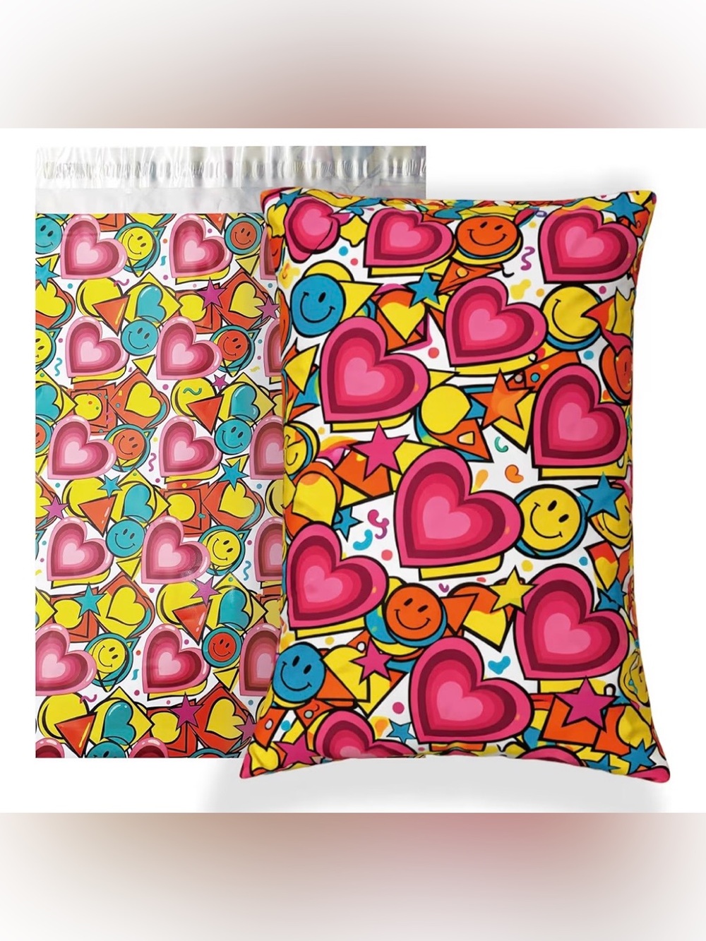 Polymailers Colorful Heart & Smiley faces 10” x 13”. Pack of 20. ❤️😊